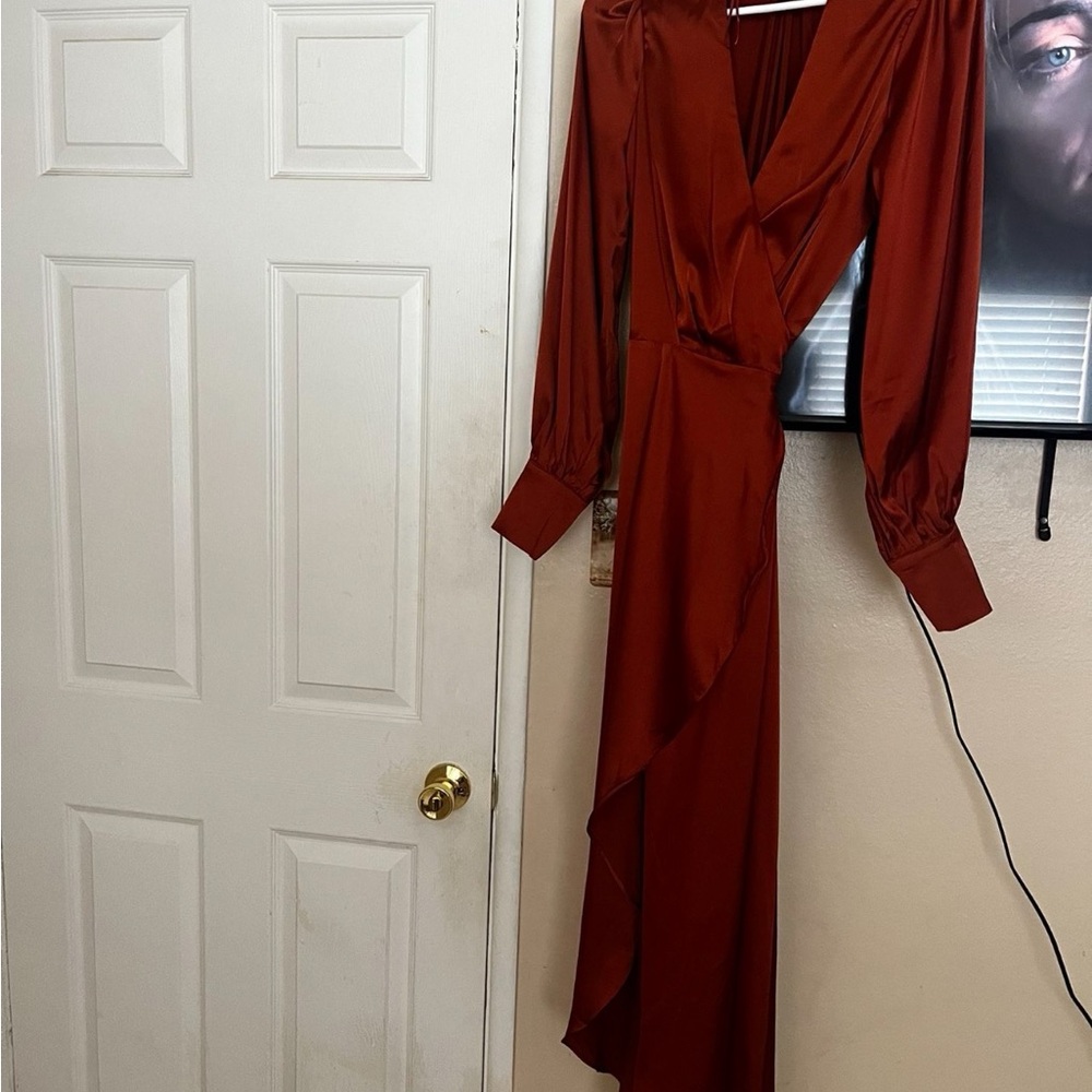 Elegant Rust Long Sleeve Dress